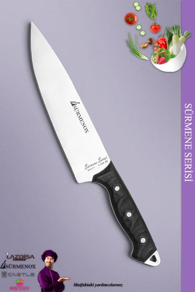 Sürmene Serisi Sivri Mutfak Şef Bıçak Et Ekmek Sebze Salata Şef Bıçağı Siyah ( MFT-004 ) - 1