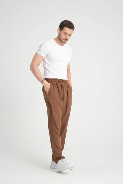 Aerobin Kumaş Baggy Kalıp Pantolon - Kahve - 6