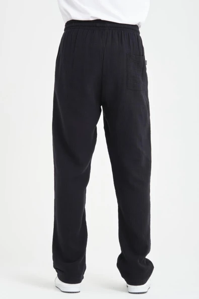 Hafif ve Rahat Müslin Baggy Erkek Pantolon - Siyah - 7