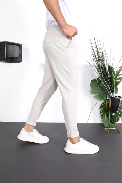 Premium Dokulu Duble Paça  Fit Pantolon - Taş - 3