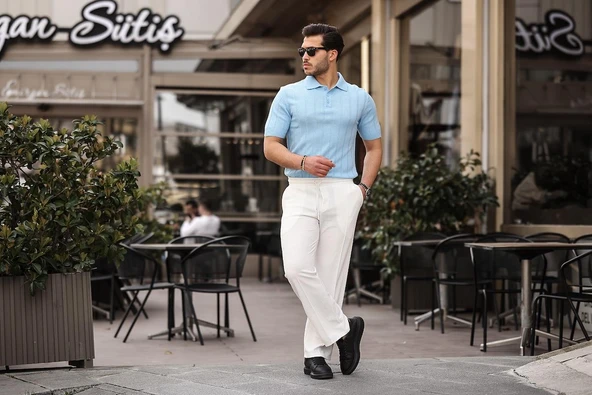 Rahat Kalıp Beli Lastikli Baggy  Pantolon - Ekru - 5