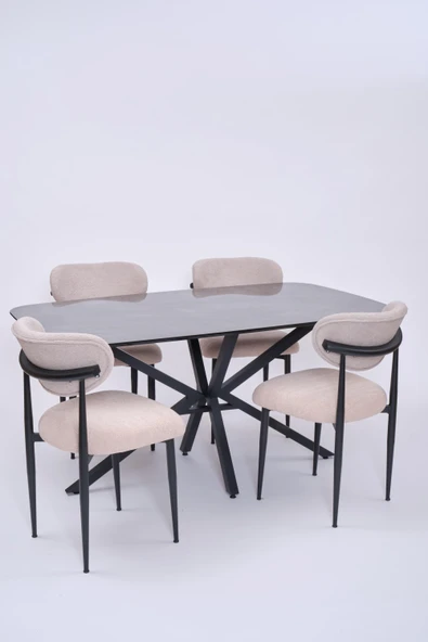 Çapraz Polo Demir High Gloss Yemek Masa Sandalye Takımı 90x160 ürün görseli 1