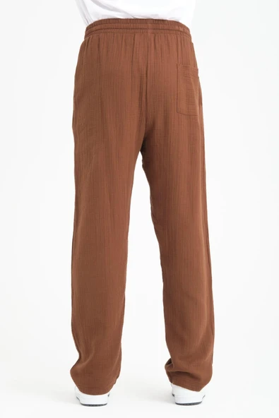 Hafif ve Rahat Müslin Baggy Erkek Pantolon - Kahve - 7