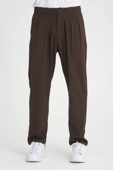 Premium Pileli Baggy Kalıp Pantolon - Kahve