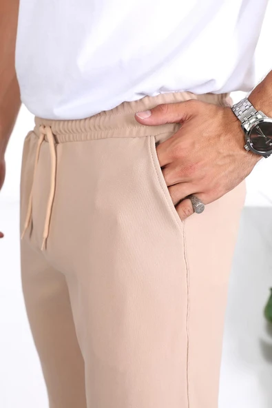 Premium Dokulu Duble Paça Fit Pantolon - Bej - 2