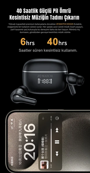 ZCWATCH E0225 ANC/ENC Aktif Gürültü Engelleme 4 Mikrofonlu Bluetooth 5.3 TWS, 500 mAH (ZCWATCH Türkiye Garantili) - 3