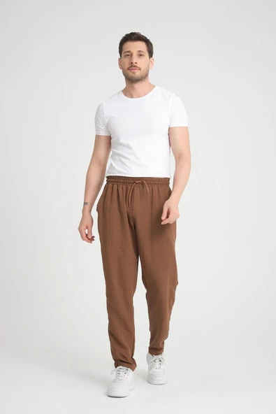 Aerobin Kumaş Baggy Kalıp Pantolon - Kahve - 4