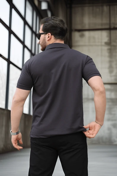 Yarım Fermuar Tek Cepli Erkek T-Shirt - Siyah - 4