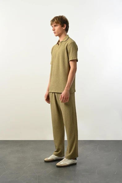 Premium Gölge Dokulu Polo Yaka Erkek T-Shirt - Çağla - 4