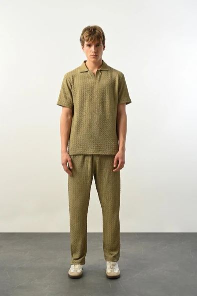 Premium Gölge Dokulu Polo Yaka Erkek T-Shirt - Çağla - 3