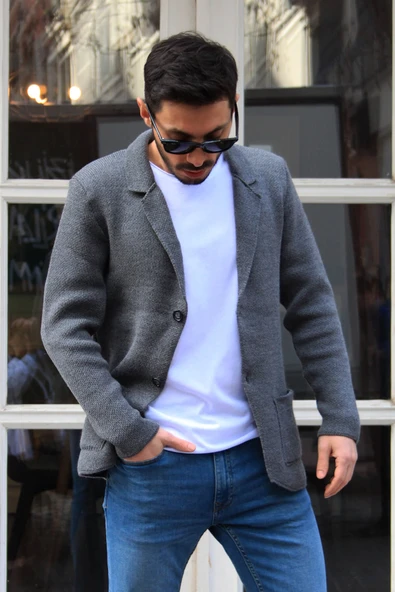 Füme Erkek Cep Detaylı Triko Ceket - 4