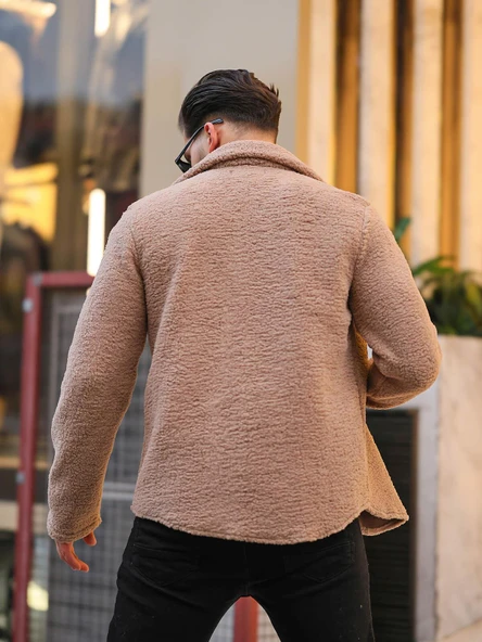 Tek Cepli Peluş Ceket- Bej - Resim 3