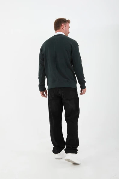 Polo Yaka Selanik Örme Kumaş Erkek Sweatshirt - NeftiYeşili - 5