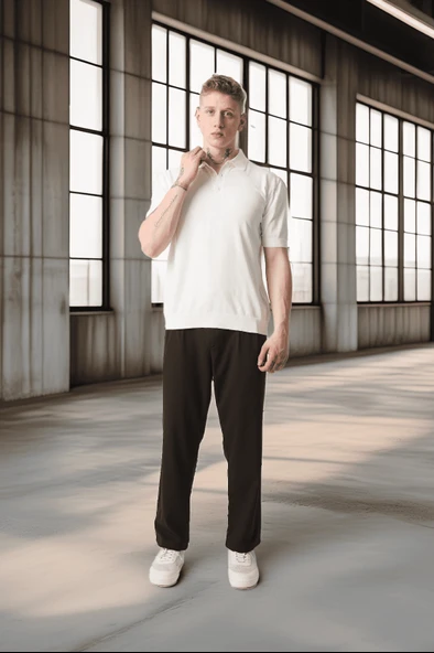 Polo Yaka Basic Düğmeli Triko Erkek T-Shirt - Ekru - 3