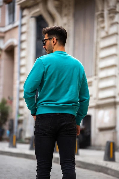 Bisiklet Yaka Basic Sweatshirt - Mavi - 6