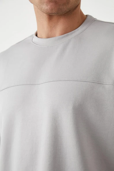 Panel Detaylı Basic Oversize Erkek T-Shirt - Gri - Resim 2