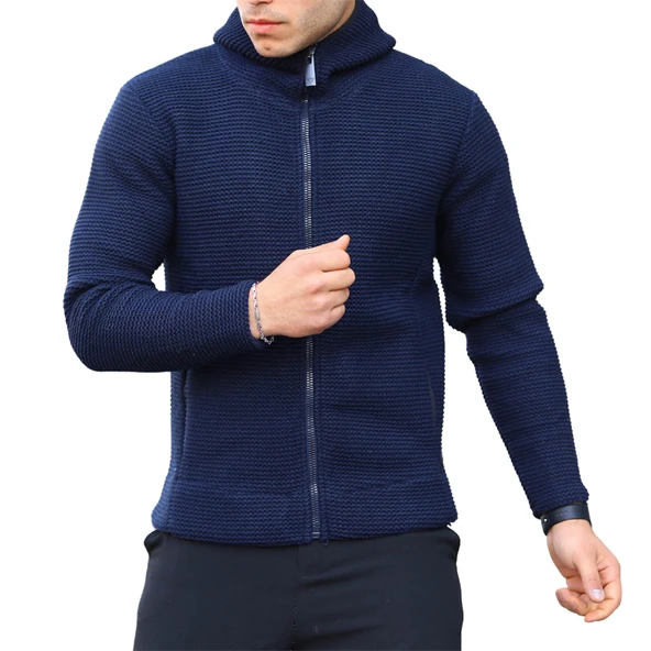 Lacivert Erkek Premium Çelik Örgü Ceket - 7