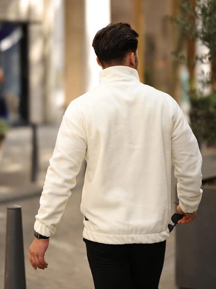 Premium Yarım Ferrmuar Polar Sweatshirt - Ekru - 4
