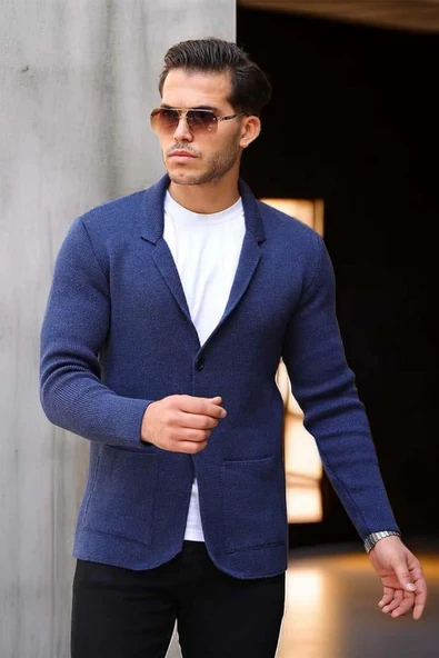 İndigomavisi Erkek Cep Detaylı Triko Ceket - Resim 2