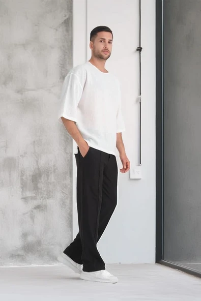 Bisiklet Yaka Fakir Kol Oversize Kısa Kol T-shirt - Beyaz - 3