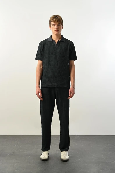 Premium Gölge Dokulu Polo Yaka Erkek T-Shirt - Petrol - 3
