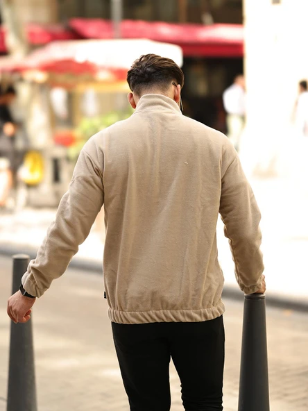 Premium Yarım Ferrmuar Polar Sweatshirt - Bej - 3