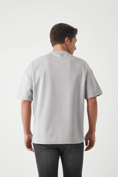 Panel Detaylı Basic Oversize Erkek T-Shirt - Gri - Resim 4