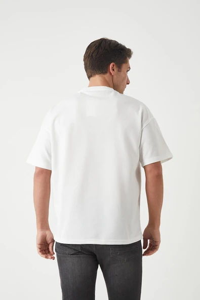 Panel Detaylı Basic Oversize Erkek T-Shirt - Ekru - 4