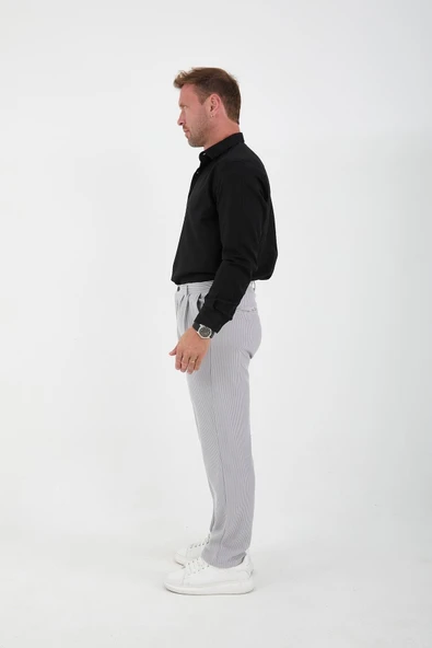 Fitilli Baggy Kalıp Erkek Pantolon - Gri - 4