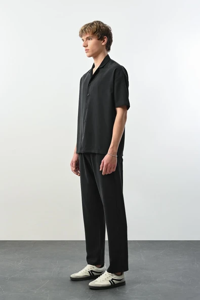 Soft Touch Kumaş Baggy Kalıp Lastikli Erkek Pantolon - Siyah - 3