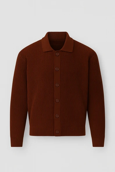 Oversize Selanik Örgü Düğmeli Erkek Hırka- KoyuKahve ürün görseli 1