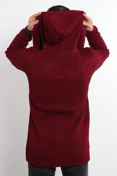 Bordo Erkek Düz Panço Hırka - 3