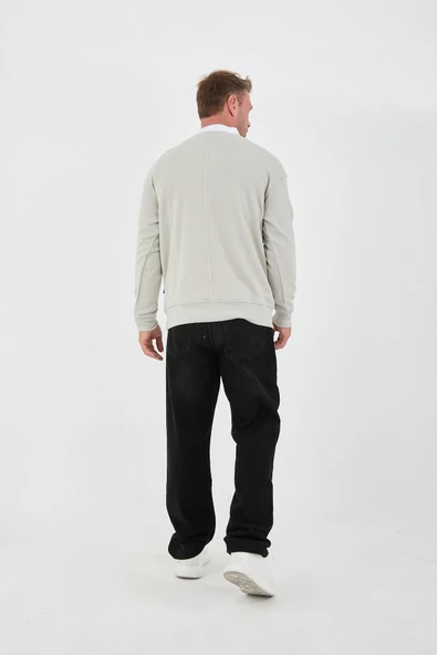 Polo Yaka Selanik Örme Kumaş Erkek Sweatshirt - Taş - 5