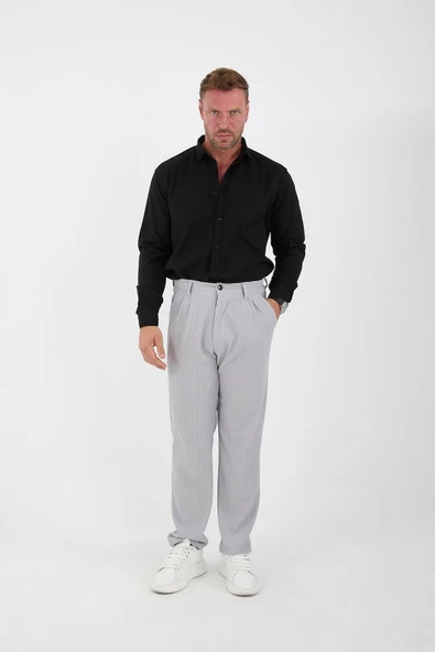 Fitilli Baggy Kalıp Erkek Pantolon - Gri - 6