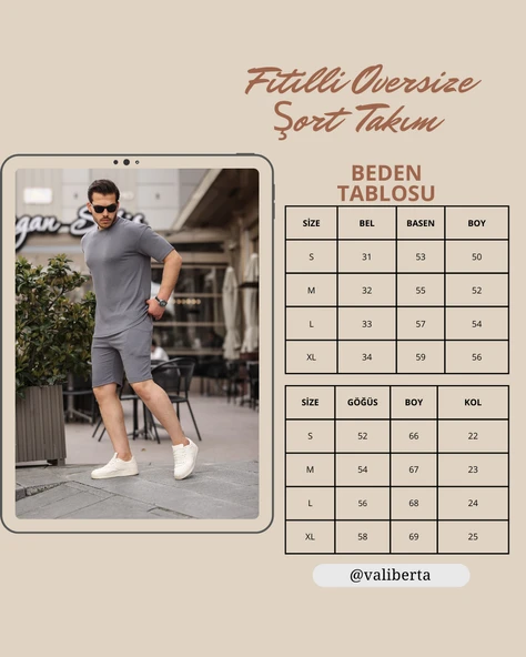 Fitilli Oversize T-Shirt Şort Takım - Siyah - 6