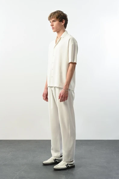 Soft Touch Kumaş Baggy Kalıp Lastikli Erkek Pantolon - Ekru - 3
