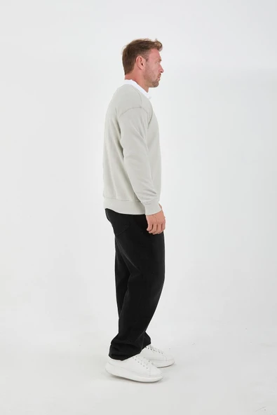 Polo Yaka Selanik Örme Kumaş Erkek Sweatshirt - Taş - 4