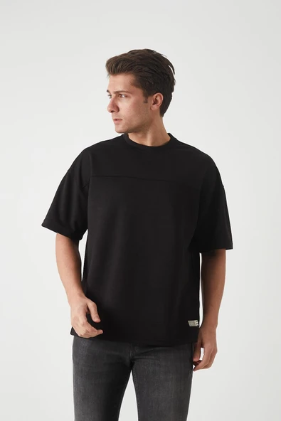 Panel Detaylı Basic Oversize Erkek T-Shirt - Siyah - 6