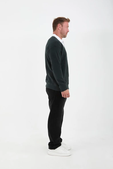 Polo Yaka Selanik Örme Kumaş Erkek Sweatshirt - NeftiYeşili - 4