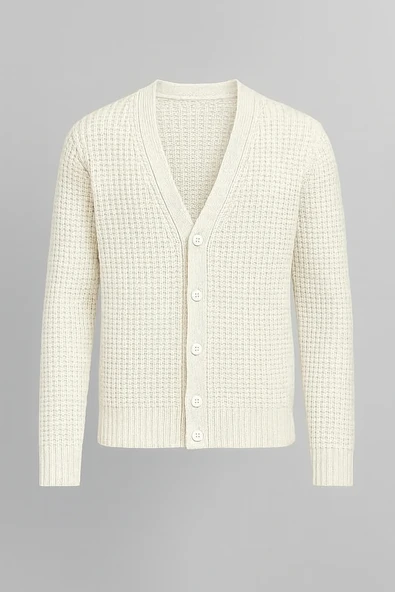 Nopenli Fitil Örgü Düğmeli Hırka - Taş ürün görseli