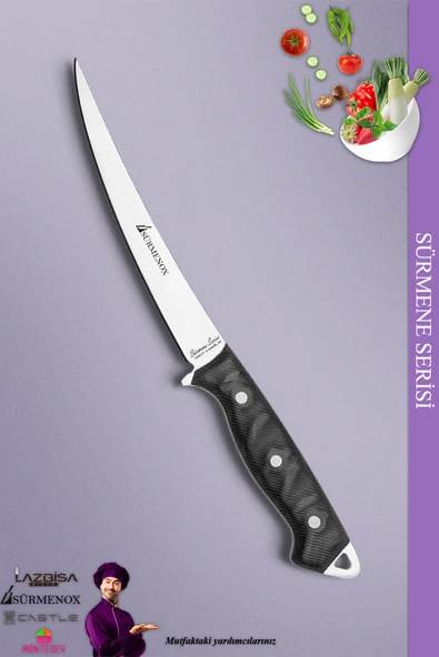 Sürmene Serisi Mutfak Fileto Bıçağı Steak Bıçak Et Balık Tavuk Fileto Bıçağı Siyah Mft-008