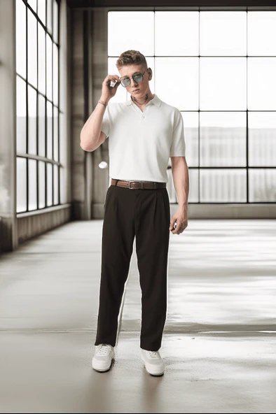 Polo Yaka Basic Düğmeli Triko Erkek T-Shirt - Ekru - 12