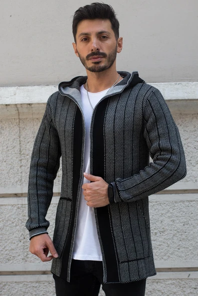 Açıkgri Erkek Archer Panço Hırka - 2