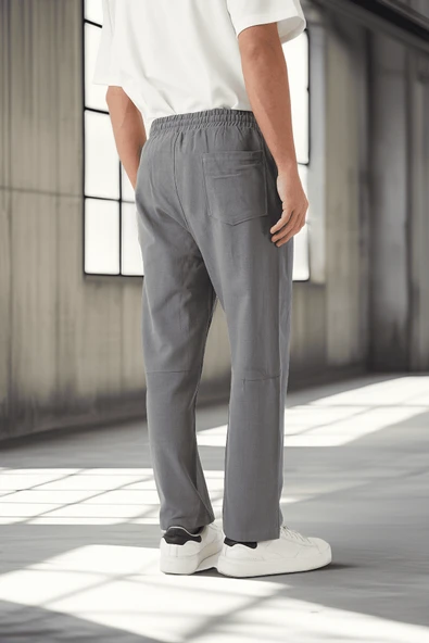 Hafif ve Nefes Alabilir Pamuklu Rahat Kalıp Baggy Erkek Pantolon - Füme - 5