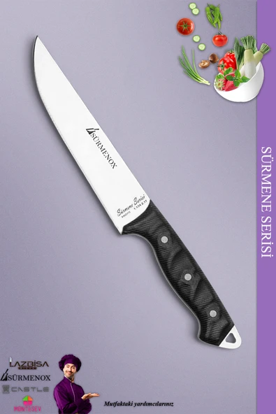 Sürmene Serisi Mutfak Bıçak Et Ekmek Sebze Salata Bıçağı Siyah No:3 Mft-007