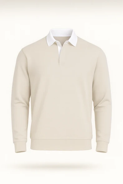 Luis Polo Yaka Selanik Örme Kumaş Erkek Sweatshirt - Taş ürün görseli