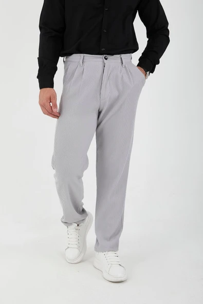 Fitilli Baggy Kalıp Erkek Pantolon - Gri - 5