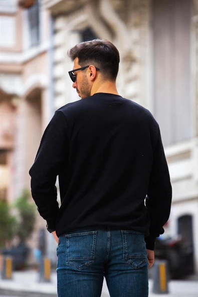 Bisiklet Yaka Basic Sweatshirt - Siyah - 8