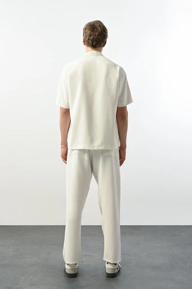 Soft Touch Kumaş Baggy Kalıp Lastikli Erkek Pantolon - Ekru - 4