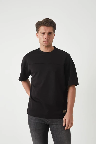 Panel Detaylı Basic Oversize Erkek T-Shirt - Siyah - 5